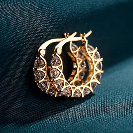 Huitan Luxury CZ Crystal Hoop Earrings for Women – Elegant Sparkling Party Jewelry™