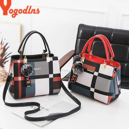 YOGODLNS Luxury Plaid Shoulder Bag – Designer Tote & Messenger Bag™