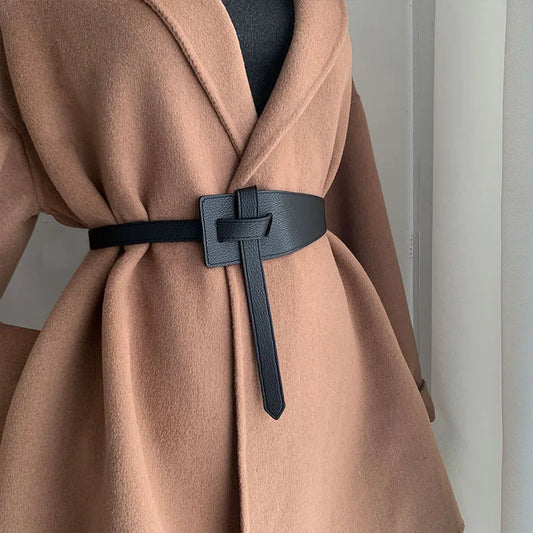 Women's Wide PU Leather Waist Belt – Elegant Knot Corset Cummerbund™