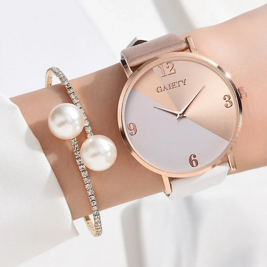 Women's Luxury Quartz Watch Set – Colorful PU Leather Strap & Alloy Bracelet Gift™