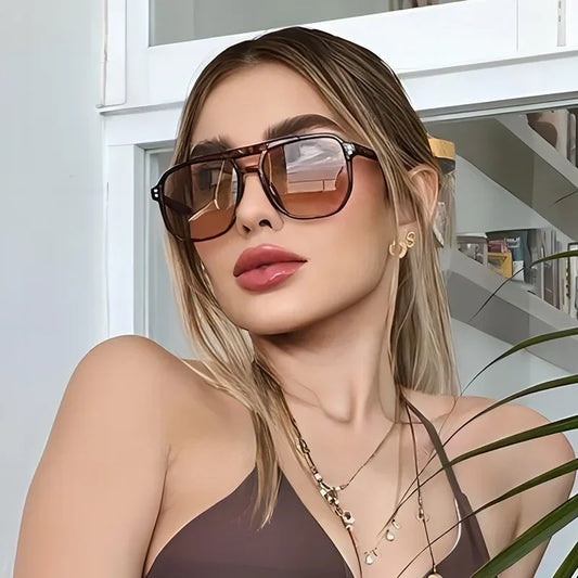 Vintage Square UV400 Sunglasses – Thick Frame, Double Bridge, Unisex Retro Shades™
