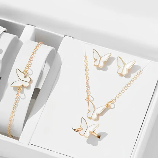 Luxury Butterfly Jewelry Set – 5PCS Necklace, Earrings, Ring & Bracelet™