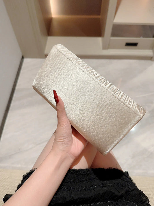 Satin Rhinestone Pleated Clutch – Elegant Evening Bag for Women & Brides™