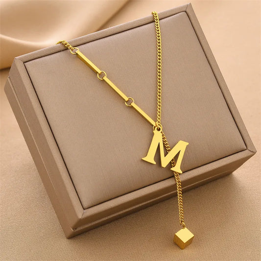 Luxury Initial Letter Necklace – Gold Stainless Steel Alphabet Pendant Chain™