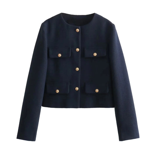TRAF Women's Cropped Jacket – Elegant Button-Up Short Coat for Autumn & Winter™