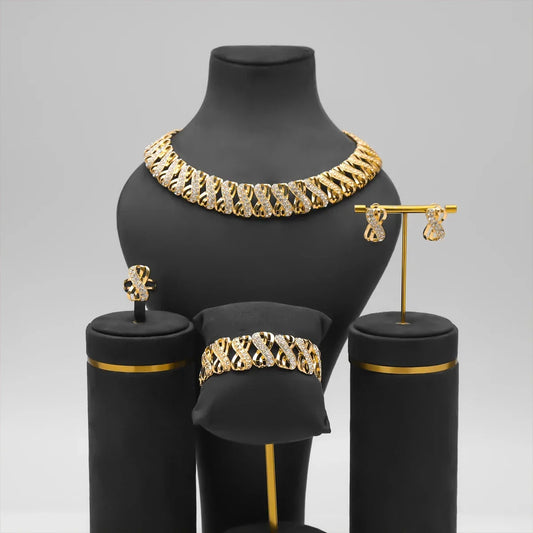 Luxury18K Gold Plated Dubai Bridal Jewelry Set – Choker, Earrings & Rings™