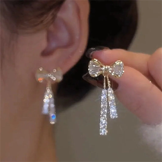 Zircon Bow Tassel Earrings – Elegant Crystal Party Jewelry for Women™
