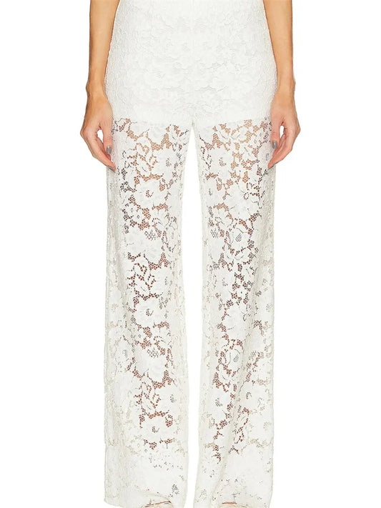 CHRONSTYLE Lace Mesh Wide Leg Pants – Sheer Floral Beachwear for Women 2025™