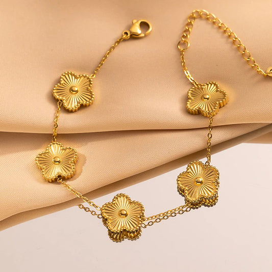 Trendy Gold Flower Stainless Steel Bracelet – Romantic Party & Daily Wear Jewelry for Women™