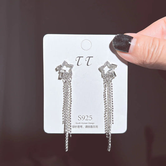 Korean Star Tassel Earrings – Elegant Rhinestone Drops™