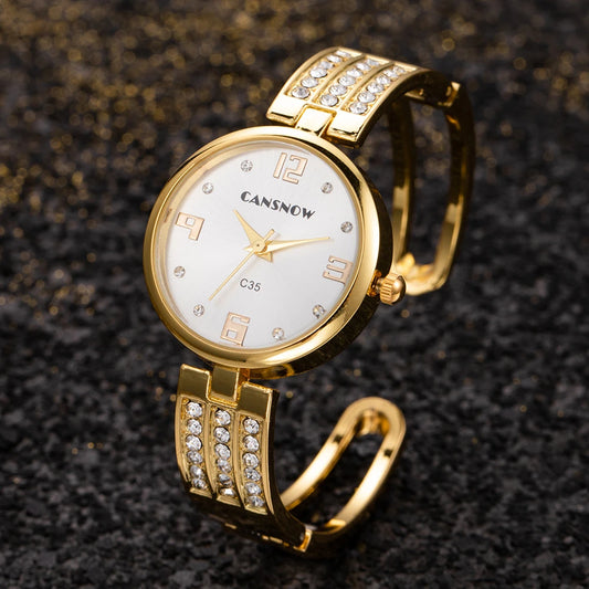 Luxury Rhinestone Women's Bracelet Watch – Gold Stainless Steel Fashion Bangle Wristwatch for Ladies™