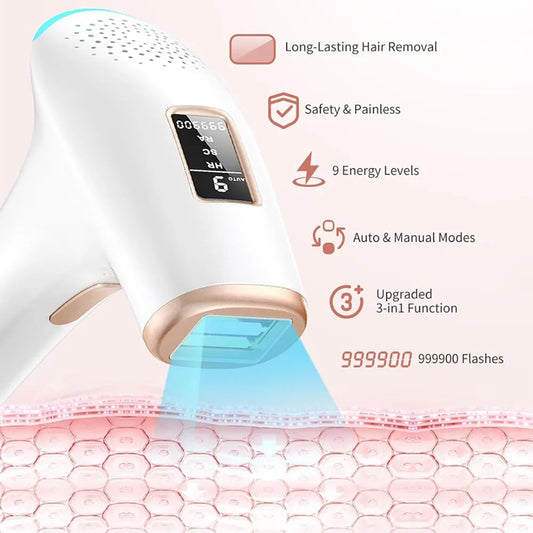 IPL Hair Removal Handset – 999,900 Flashes, Auto & Manual Modes for Smooth Skin at Home™
