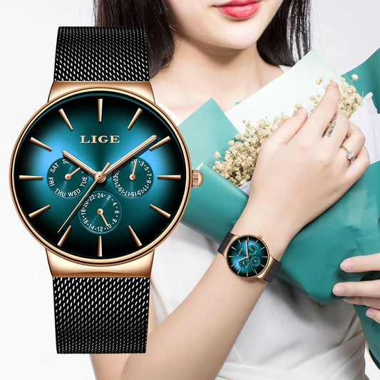 LIGE Women's Elegant Waterproof Quartz Watch – Mesh Steel Strap™
