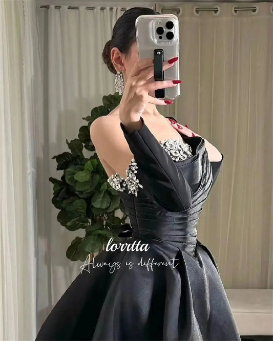 Lorrtta Luxe Black Satin Evening Dress – Custom A-Line Gown for Elegant Events™