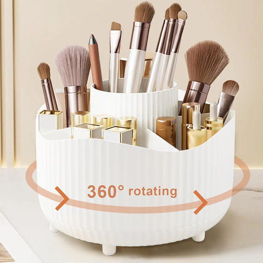 360° Rotating Makeup Brush Holder – 5-Slot Cosmetic Organizer for Vanity & Desk™