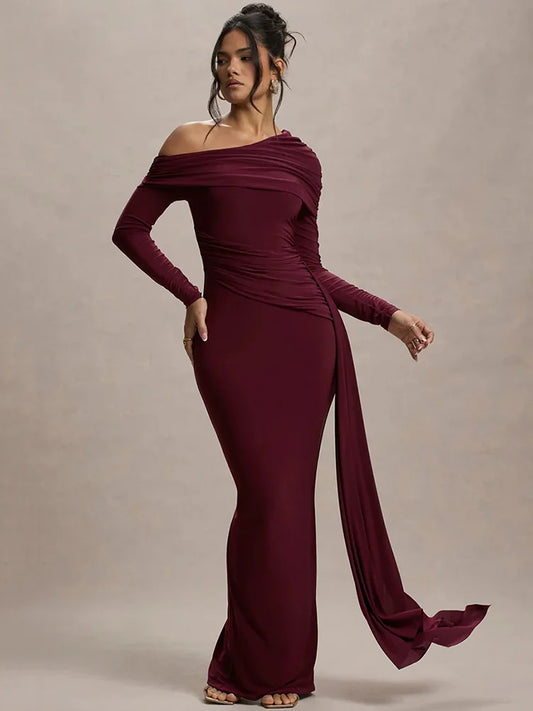 Mozision Elegant Backless Bodycon Maxi Dress – Long Sleeve Draped Club Gown™