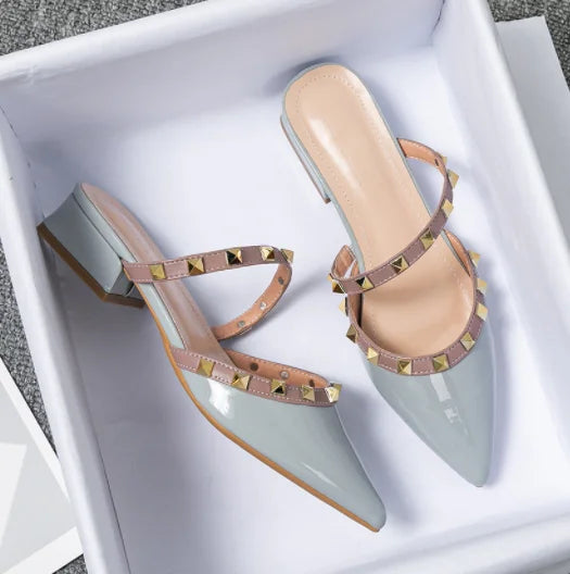 Women's Luxury Studded Patent Leather Heels – Colorful Designer Slide Slippers™