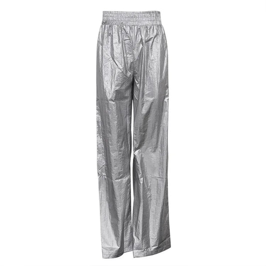 TARUXY Silver PU Leather Wide-Leg Pants – High Waist, Casual Chic, Autumn/Winter ™