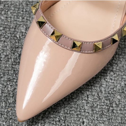 Women's Luxury Studded Patent Leather Heels – Colorful Designer Slide Slippers™