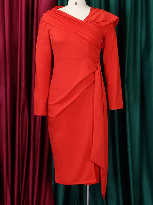FairyShely 2025 Curvy Elegance Plus Size Draped Dress – Long Sleeve Bodycon Party Gown™