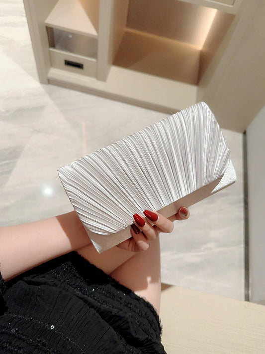 Satin Rhinestone Pleated Clutch – Elegant Evening Bag for Women & Brides™