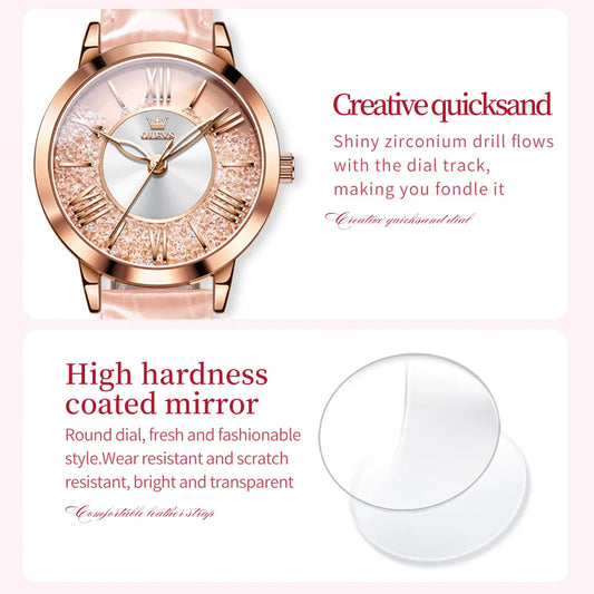 OLEVS Luxury Women's Quartz Watch – Crystal Dial, Roman Numerals, Waterproof Leather Strap™