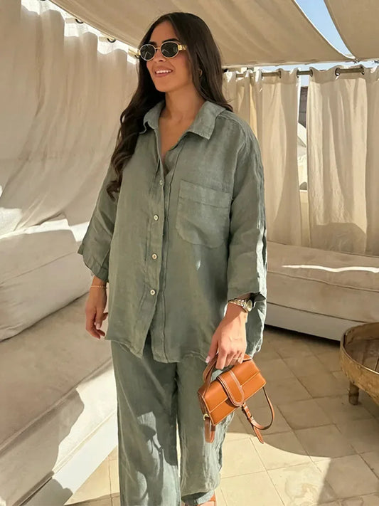 Women's Linen Wide-Leg Pants Set – Casual Chic 2025 Spring Suit™