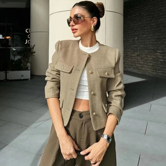 TRAF Women's Cropped Jacket – Elegant Button-Up Short Coat for Autumn & Winter™