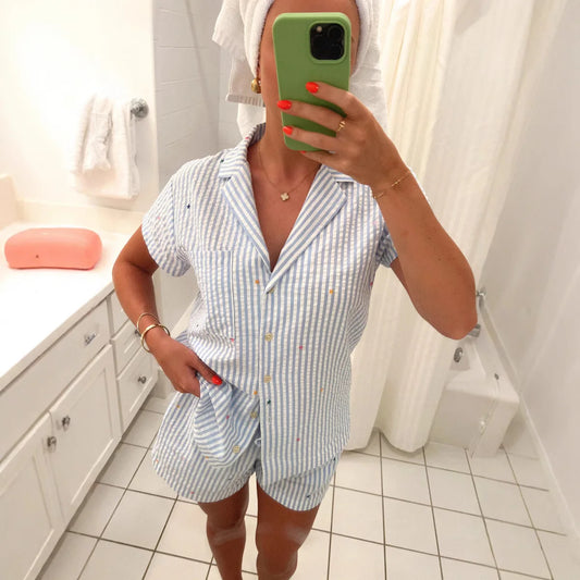 Women's Cotton Pajama Set – Fruit Print, Long Sleeve, Button-Up, Soft Loungewear™