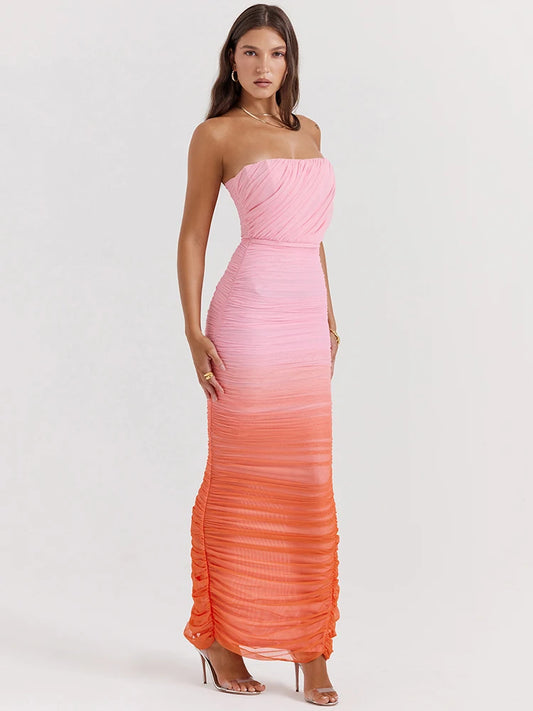 Gradient Strapless Backless Maxi Dress – Sexy Sleeveless Bodycon Gown™