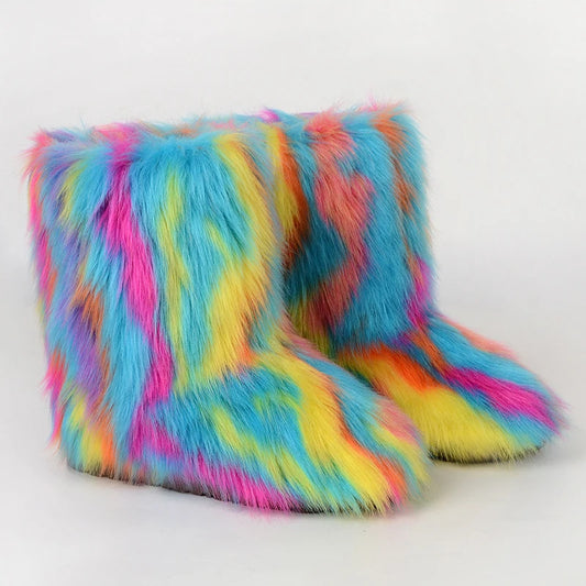 Luxury Faux Fur Winter Boots – Women's Fluffy Plush Mid-Calf Snow Boots™