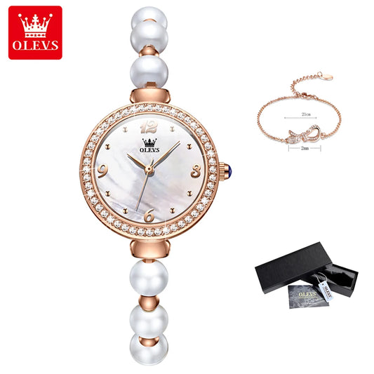 OLEVS Women's Quartz Watch Set - Fashion Pearl Chain Waterproof Wristwatch with Alloy Strap & Bracelet™