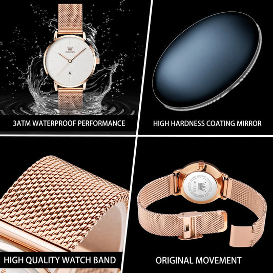 OLEVS Elegant Women's Quartz Watch – Luxury Waterproof Stainless Steel Design™