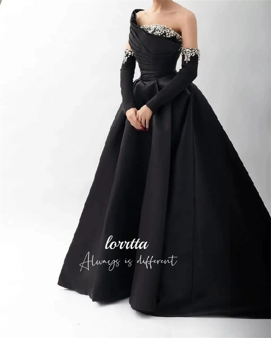 Lorrtta Luxe Black Satin Evening Dress – Custom A-Line Gown for Elegant Events™