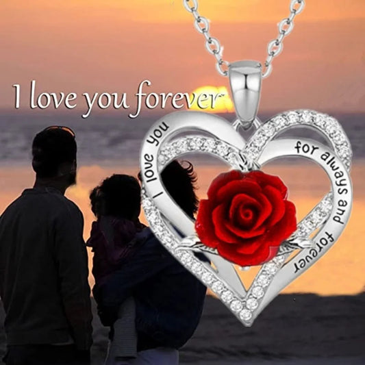 Elegant Heart Rose Pendant Necklace – Timeless Jewelry Gift for Women™