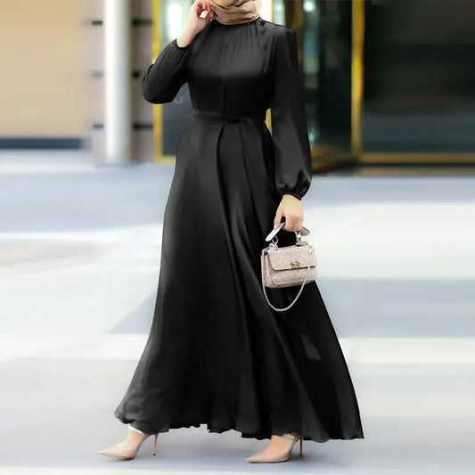 Elegant Lantern Sleeve Maxi Dress – Stylish Lace-Up Evening Gown™