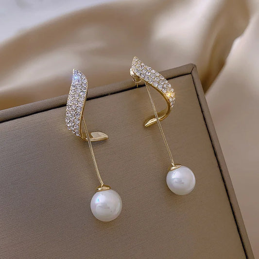 Classic Pearl Tassel Drop Earrings – Elegant Crystal Dangle Wedding Jewelry for Women™