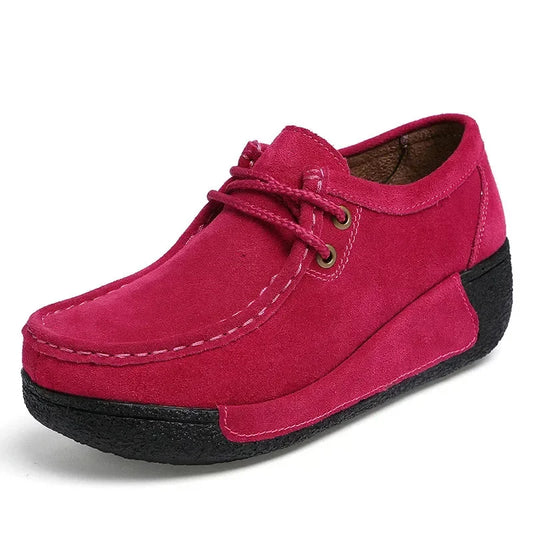 Women's Suede Platform Flats – Casual Lace-Up Moccasins™