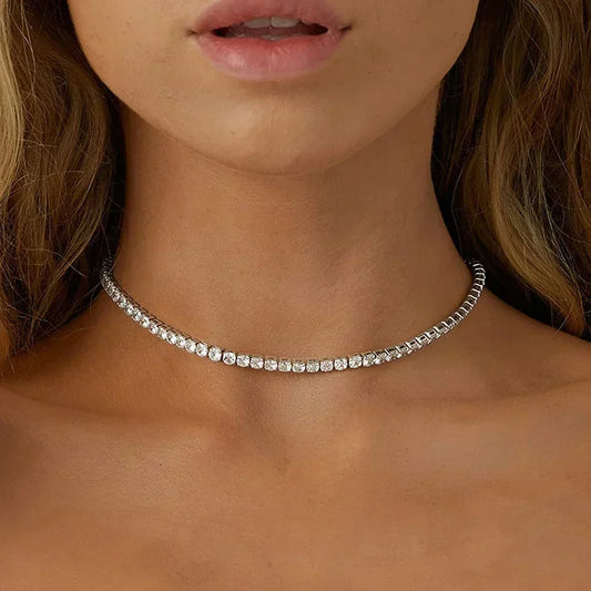 2mm Moissanite Tennis Necklace – 925 Silver Adjustable Diamond Choker for Women™
