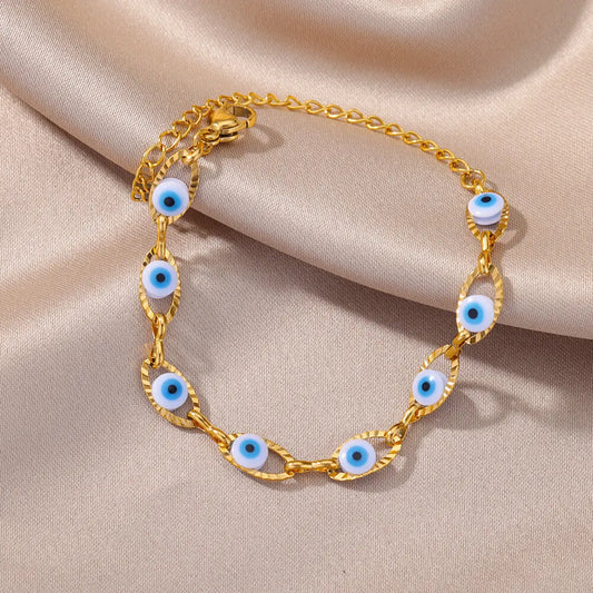 Rainbow Evil Eye Charm Bracelet – Gold Stainless Steel Turkish Gothic Jewelry™