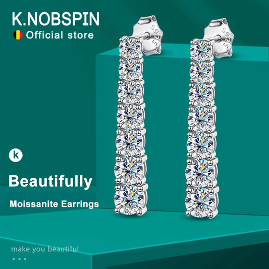 KNOBSPIN D VVS1 Moissanite Earrings – GRA Certified, S925 Sterling Silver, 18K White Gold Plated™
