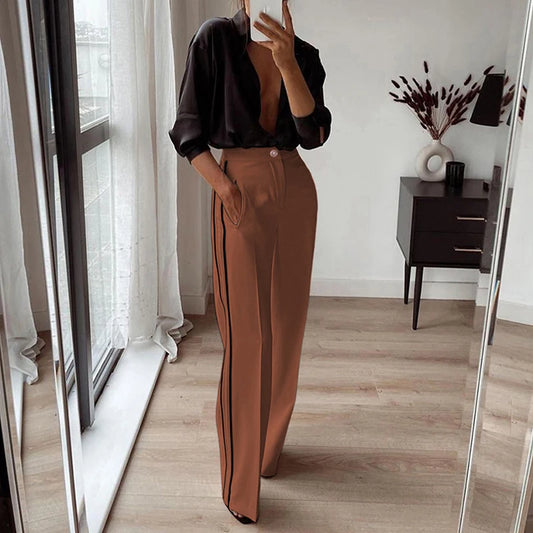 Trendy High-Waist Contrast Pocket Trousers – Elegant & Chic Streetwear™