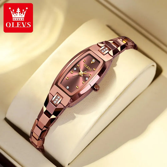 OLEVS Women's Luxury Diamond Quartz Watch – Slim Tonneau Design, Tungsten Steel Band™