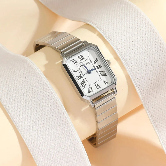 Elegant Women's Quartz Watch – Roman Dial & Steel Strap™