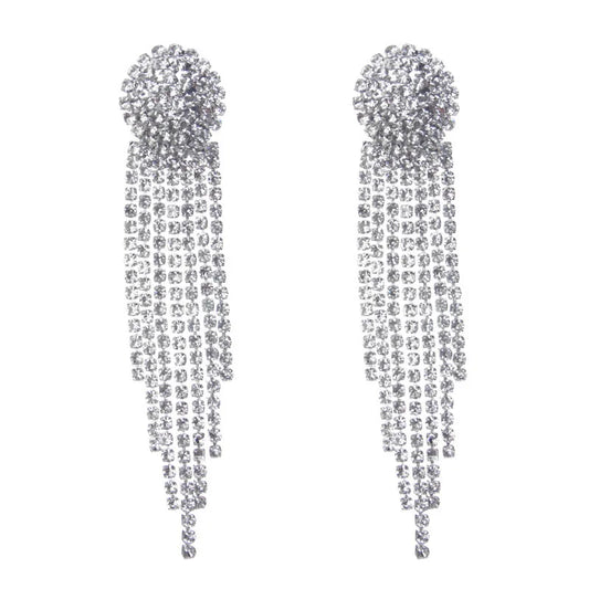 Rhinestone Tassel Clip-On Earrings – No Piercing, Elegant Korean Style™
