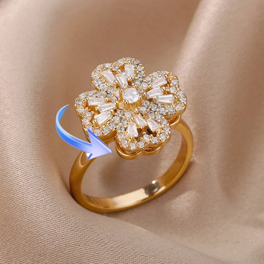 Rotatable CZ Plant Ring – Stainless Steel Gold & Silver Women’s Jewelry™