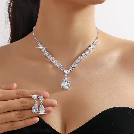 Elegant Waterdrop Rhinestone Jewelry Set – Necklace & Earrings for Weddings™