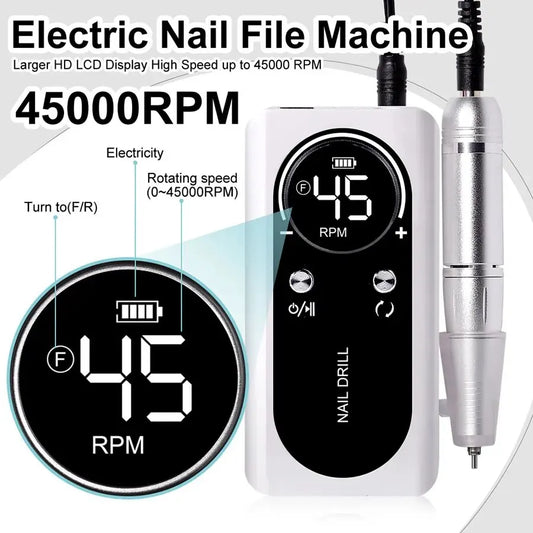 Professional 45000RPM Electric Nail Drill Machine – Rechargeable, Low Noise Nail Sander & File for Salon Manicure™