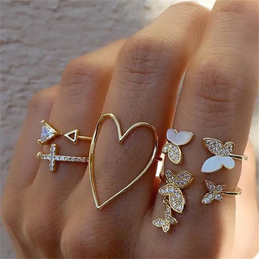 Vintage Korean Pearl Rings Set – Butterfly & Heart Design for Women™