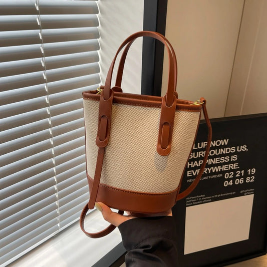 2025 Women’s Retro Canvas Bucket Bag – Chic PU Leather Shoulder & Crossbody™